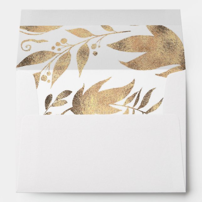 White and Gold Leaves Pattern Wedding Envelope (Back (Bottom))