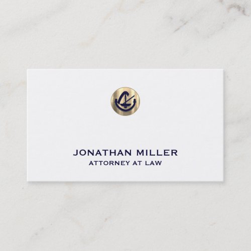 White and Gold Legal Emblem Business Card