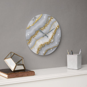 White and Gold Liquid Moonstone Personalized Large Clock