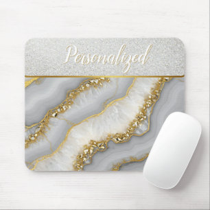 White and Gold Liquid Moonstone Personalized Mouse Pad
