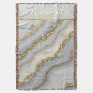 White and Gold Liquid Moonstone Personalized Throw Blanket
