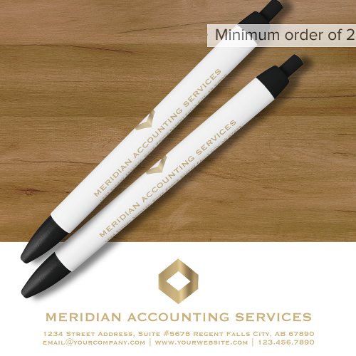 White and Gold Logo Promotional Black Ink Pen