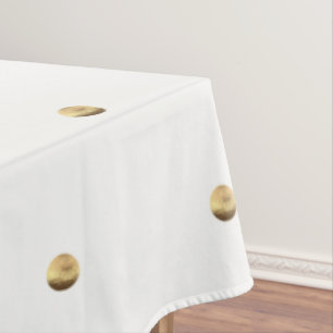 White and Gold Look Polka Dots Pattern Elegant Tablecloth