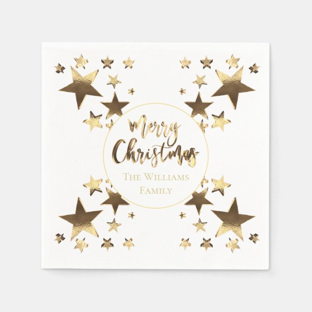 White and Gold Look Star Pattern Elegant Christmas Napkins (Front)
