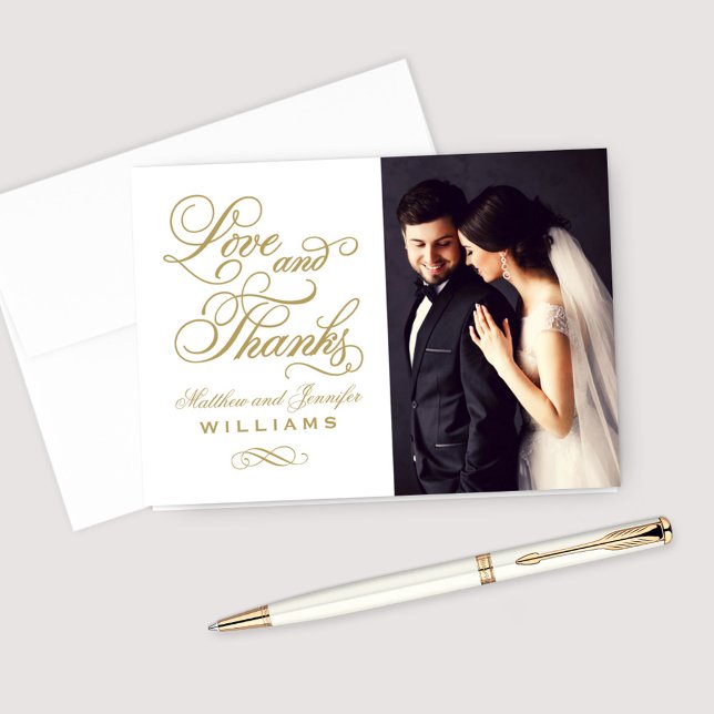 White and Gold Love and Thanks Wedding Thank You Card (Creator Uploaded)