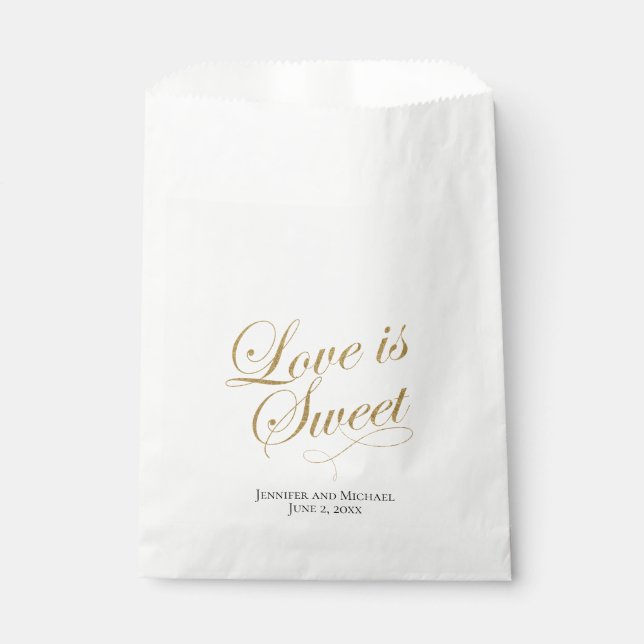 White and Gold Love Is Sweet Treat Favor Bag (Front)
