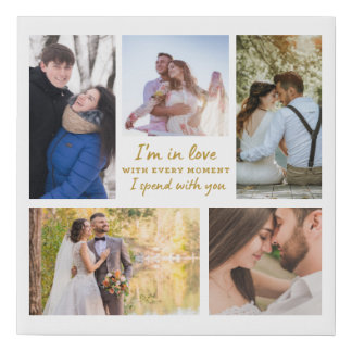 White And Gold Love Quote 5 Photo Collage Faux Canvas Print