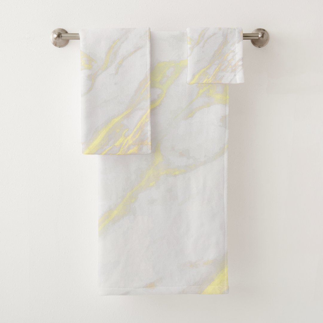White and gold luxury faux marble bath towel set Zazzle