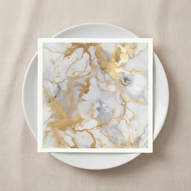 White and gold luxury marble effect Napkins (White and gold luxury marble effect Napkins.)