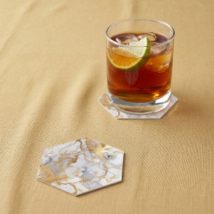 White and gold luxury marble effect paper coaster
