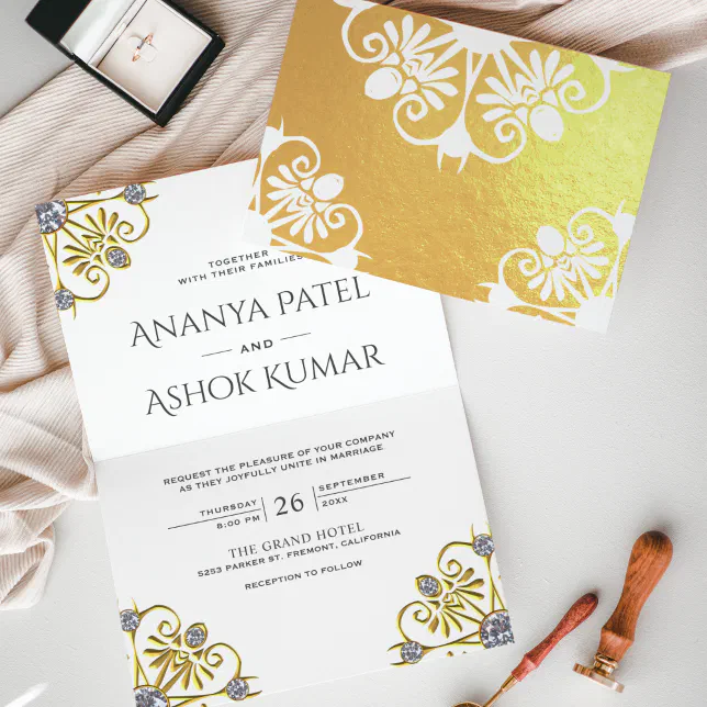 White and Gold Mandala Indian Wedding Invitation | Zazzle