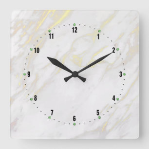 White and gold marble background square wall clock