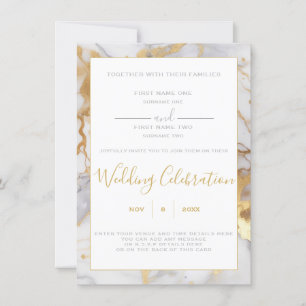 White and gold marble border wedding invitation