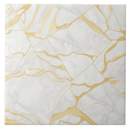 White and Gold Marble  Ceramic Tile