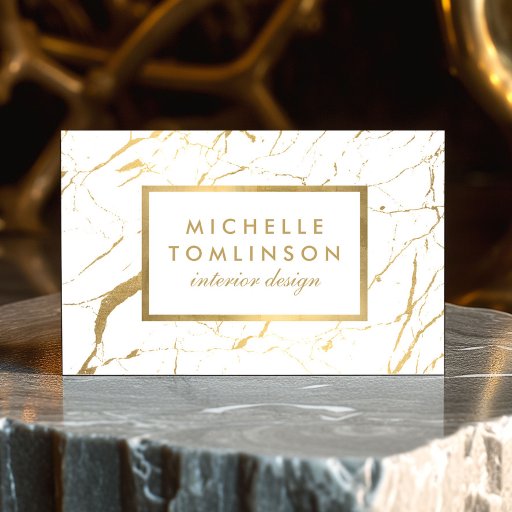 Customizable White and Gold Marble Designer Business Card