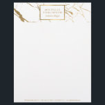 White and Gold Marble Designer Letterhead<br><div class="desc">Coordinates with the White and Gold Marble Designer Business Card Template by 1201AM. Your name or business name is elegantly displayed over a white and faux gold background for a very chic aesthetic. The organic marble pattern feels luxurious and rich on this personalized letterhead template. © 1201AM CREATIVE</div>