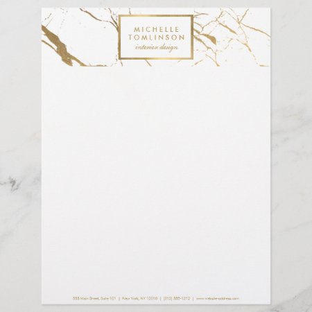 White And Gold Marble Designer Letterhead