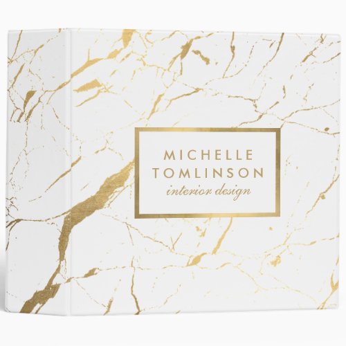 White and Gold Marble Designer Personalized 3 Ring Binder