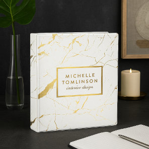 White and Gold Marble Designer Personalized 3 Ring Binder