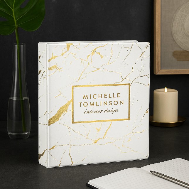 White and Gold Marble Designer Personalized 3 Ring Binder (Creator Uploaded)