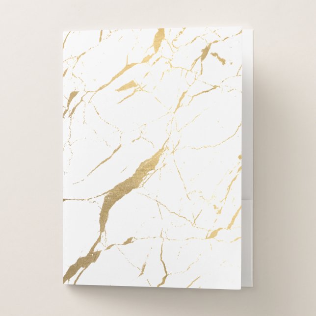 White and Gold Marble Designer Pocket Folder (Front)