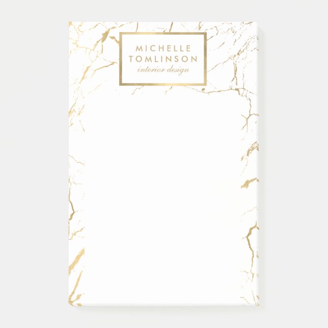 White and Gold Marble Designer Post-it Notes (Front)