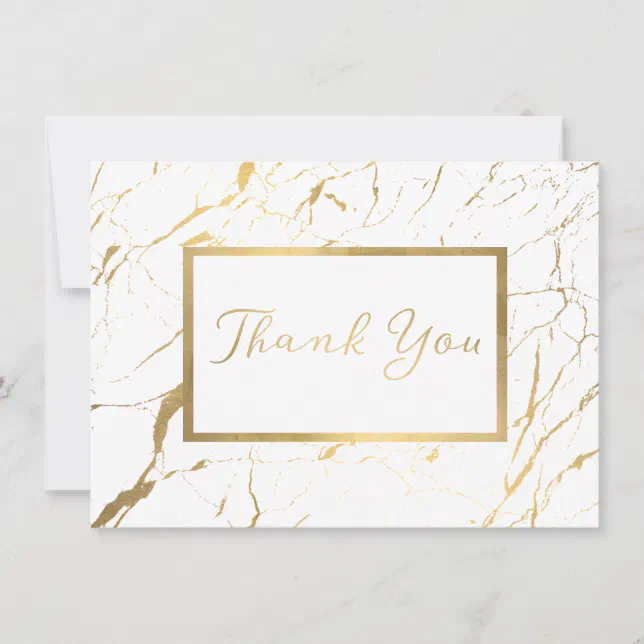 White and Gold Marble Designer Thank You Card | Zazzle