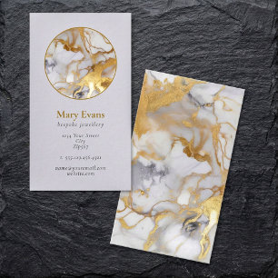 White and gold marble effect modern business card