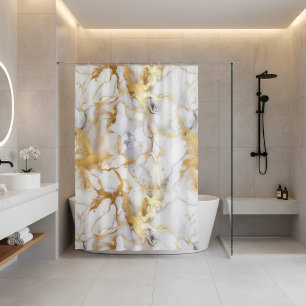 White and gold marble effect shower curtain