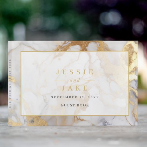 White and Gold marble effect wedding guest book