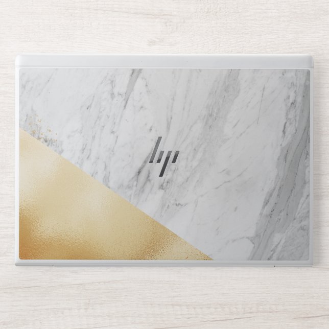 White And Gold Marble elegant HP Laptop Skin (Front)