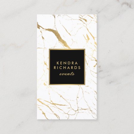 White And Gold Marble Event Planner Business Card