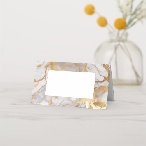 White and gold marble frame guest name place card