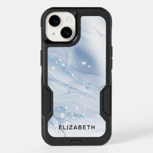White and gold marble glitter personalized OtterBox iPhone 14 case