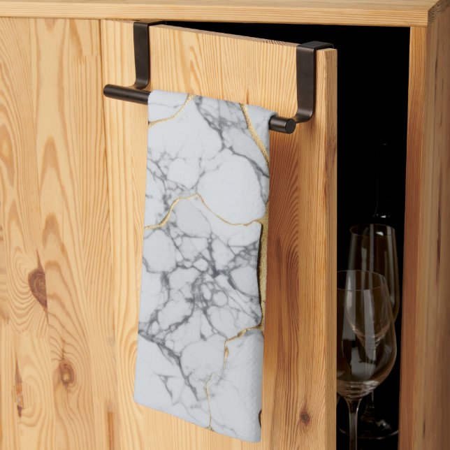 White and gold marble  kitchen towel (Thirds Fold)