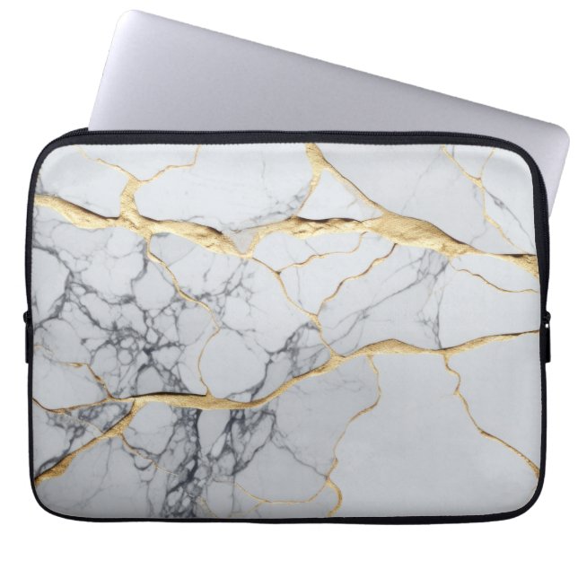 White and gold marble  laptop sleeve (Front)