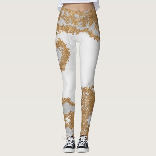 Gold White Marble Women's Leggings