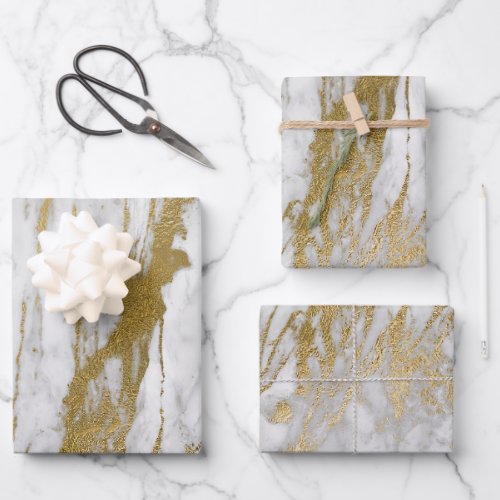 White and Gold Marble Look Wrapping Paper Sheets