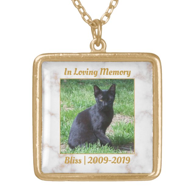 White and Gold Marble Memorial Gold Plated Necklace (Front)