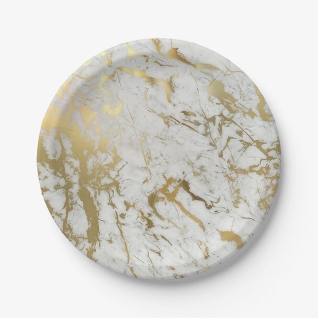 white and gold marble paper plate (Front)