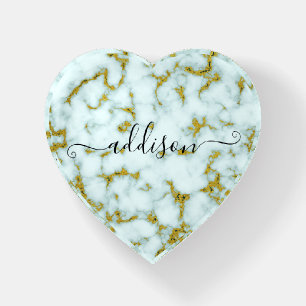 White and Gold Marble Personalized Paperweight