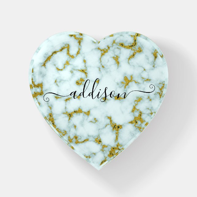 White and Gold Marble Personalized Paperweight (Front)