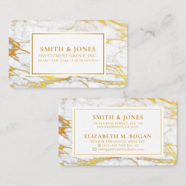 White and Gold Marble Professional Business Card (Front/Back)