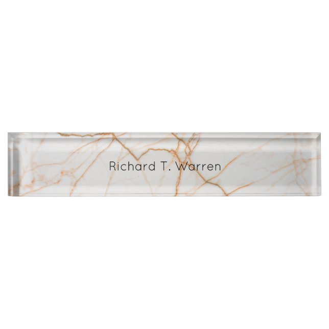 White and Gold Marble Professional Modern Desk Name Plate (Front)