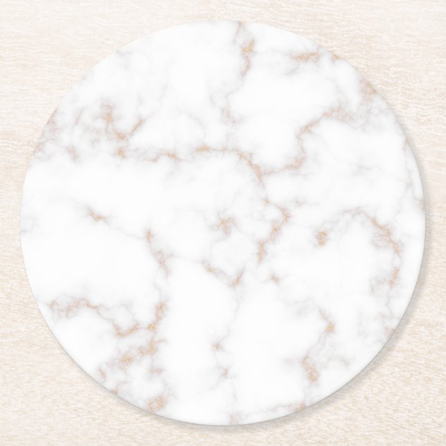 White and Gold Marble Round Paper Coaster (Front)