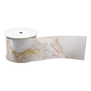 White and Gold Marble Satin Ribbon
