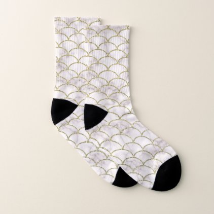 White and Gold Marble Scale Pattern Socks