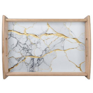 White and gold marble  serving tray