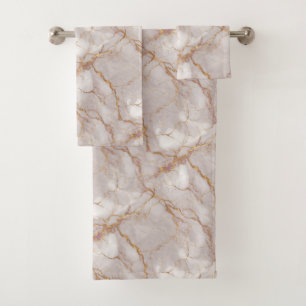 White and Gold Marble Texture Bath Towel Set