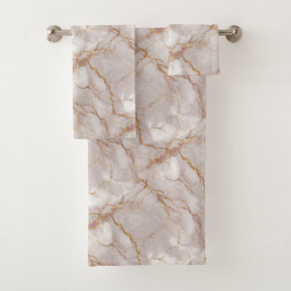 White and Gold Marble Texture Bath Towel Set